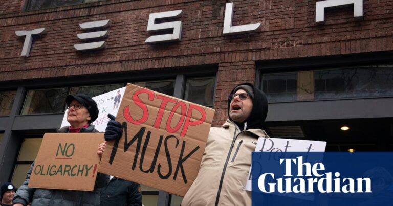 Protesters target Tesla showrooms in US over Elon Musk’s government cost-cutting | Tesla